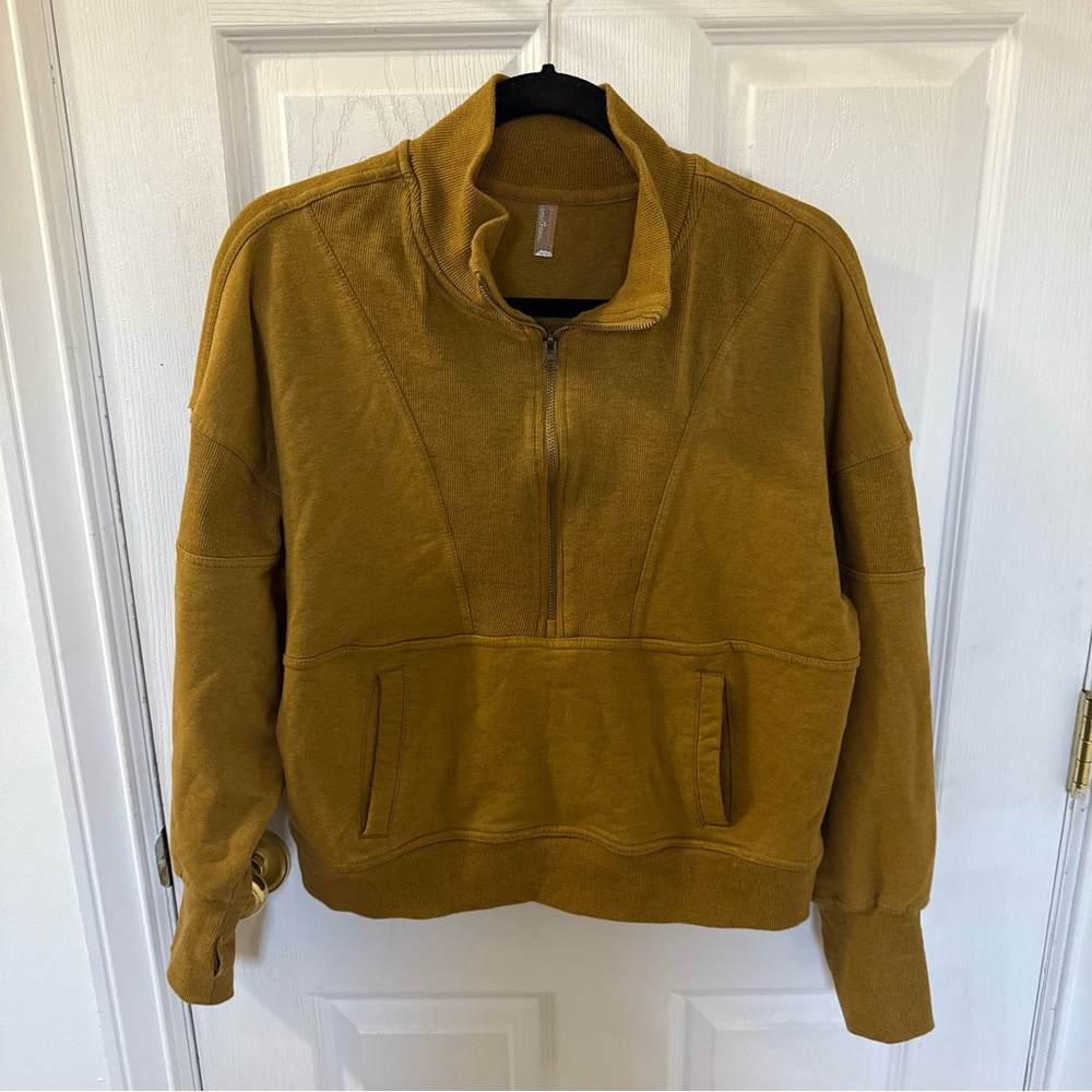 Free People Movement Mustard Half-Zip Pullover Sweatshirt Small